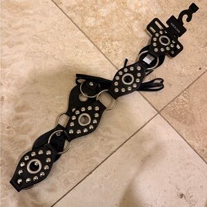 RACHEL Rachel Roy Black Belt with Silver Rings